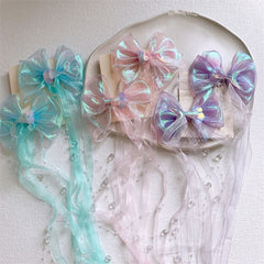 Mermaid Tail Decor Bow Tassel Hair Clips for Baby Girls