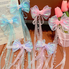 Mermaid Tail Decor Bow Tassel Hair Clips for Baby Girls