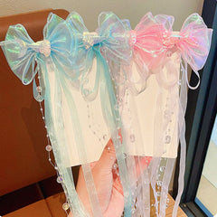 Mermaid Tail Decor Bow Tassel Hair Clips for Baby Girls