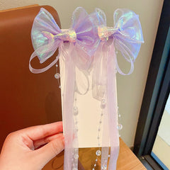 Mermaid Tail Decor Bow Tassel Hair Clips for Baby Girls