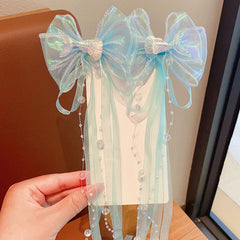 Mermaid Tail Decor Bow Tassel Hair Clips for Baby Girls