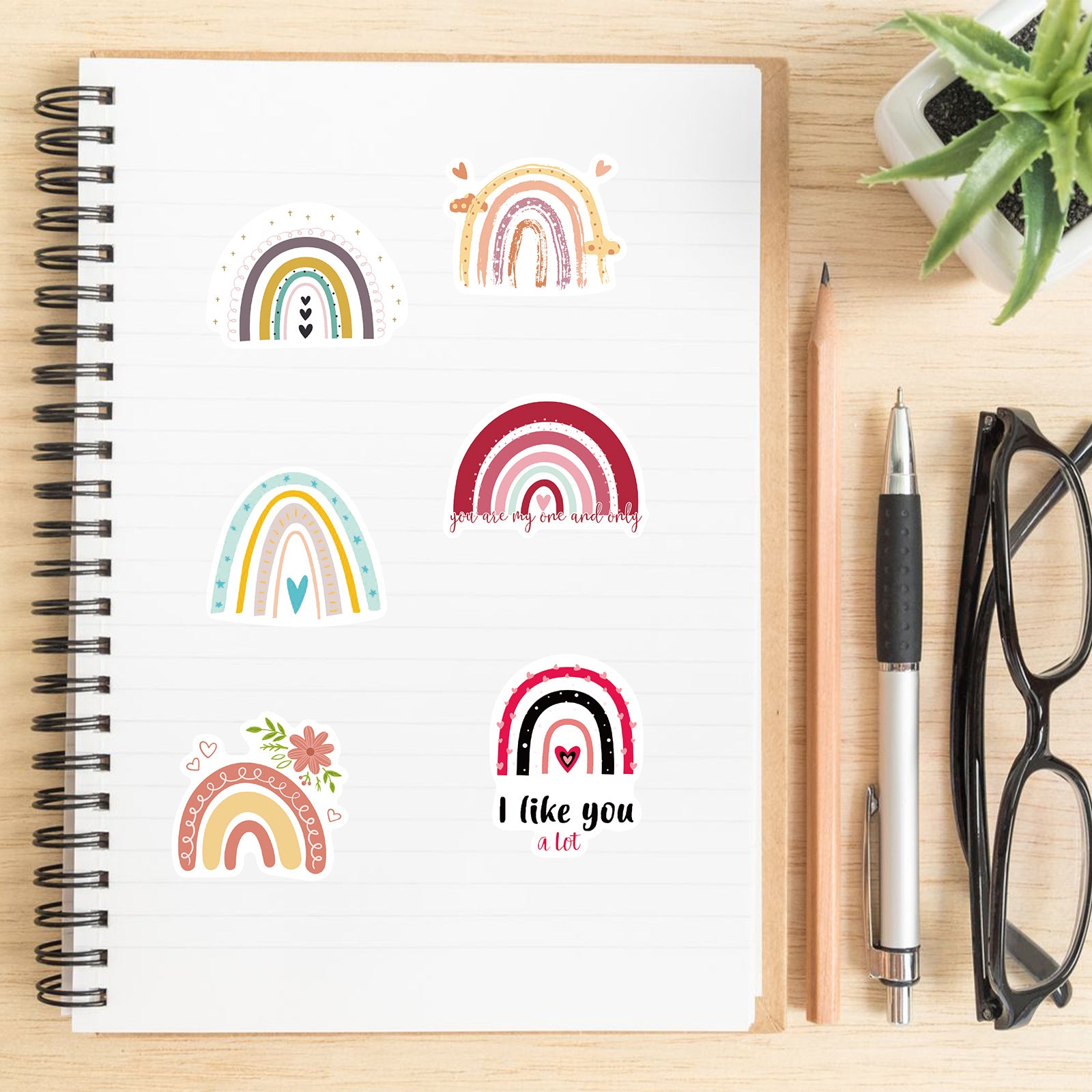 60pcs Cartoon Cloud Stickers Rainbow Vinyl Waterproof Stickers