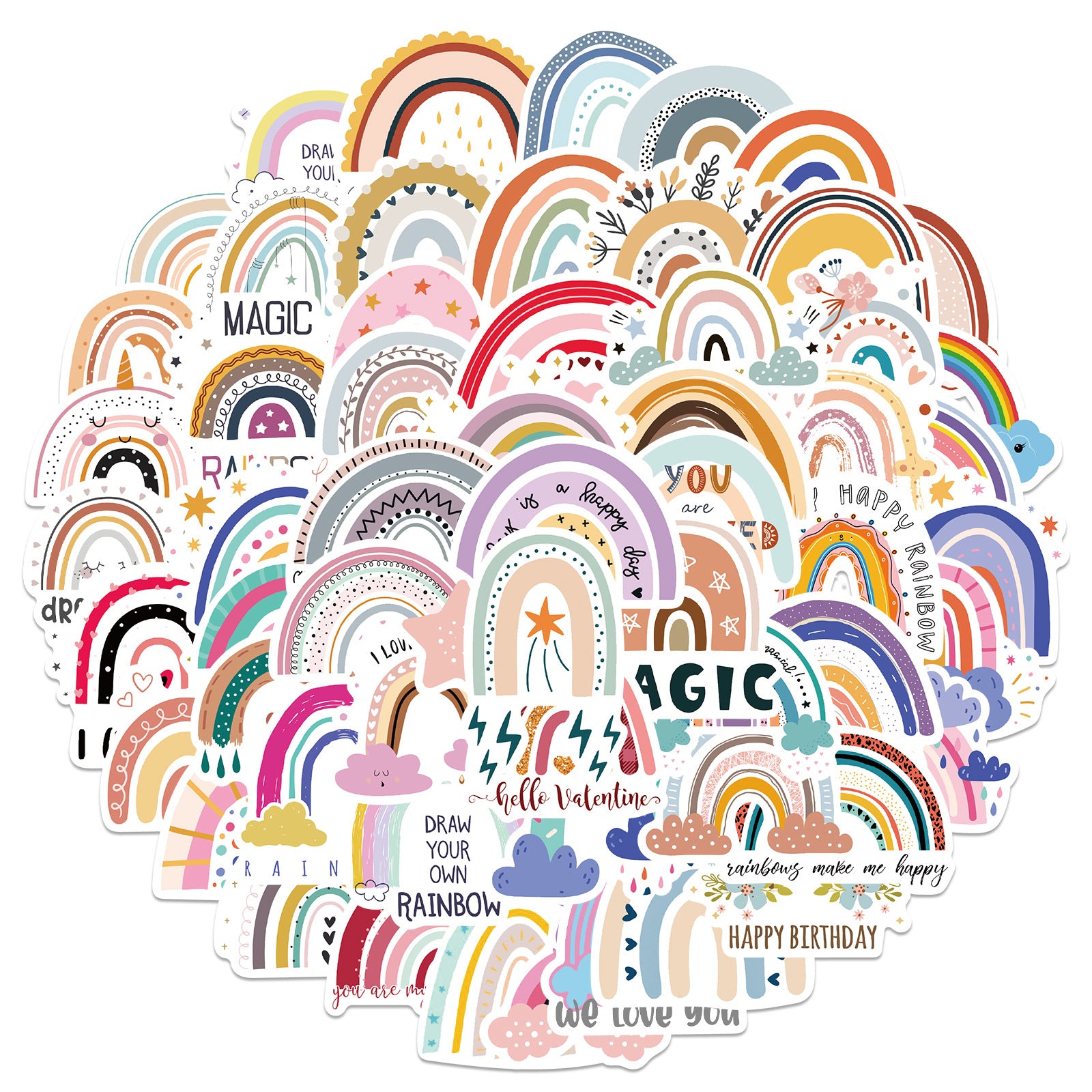 60pcs Cartoon Cloud Stickers Rainbow Vinyl Waterproof Stickers