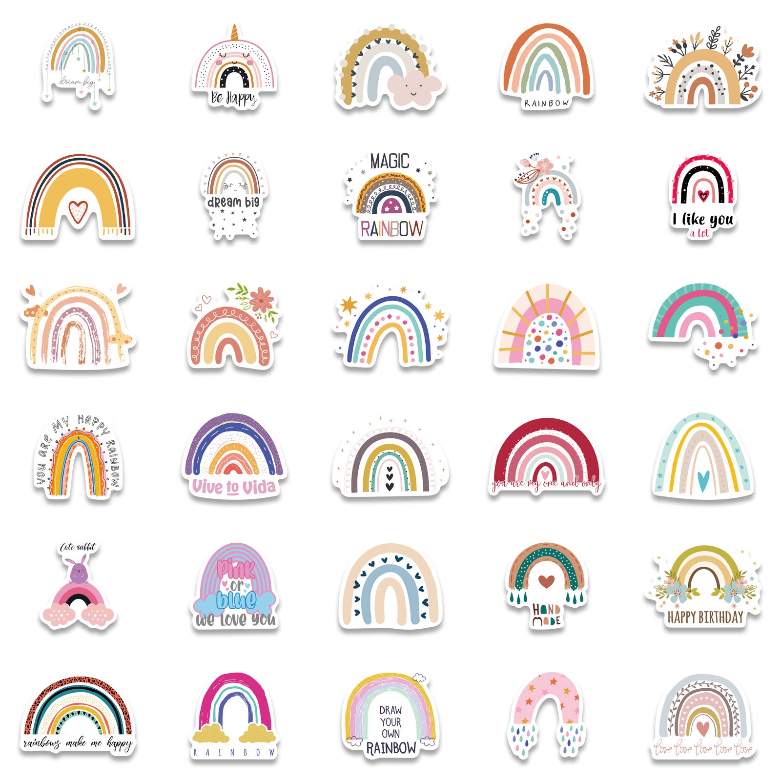 60pcs Cartoon Cloud Stickers Rainbow Vinyl Waterproof Stickers
