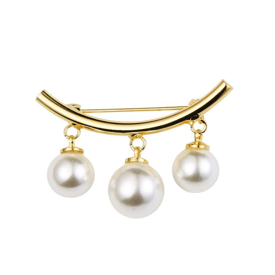 Faux Pearl Neck Tie Pin Buckle Metal Brooch Collar Cardigan Clip