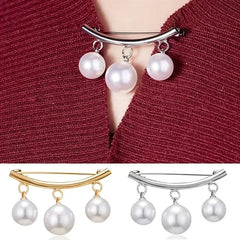Faux Pearl Neck Tie Pin Buckle Metal Brooch Collar Cardigan Clip