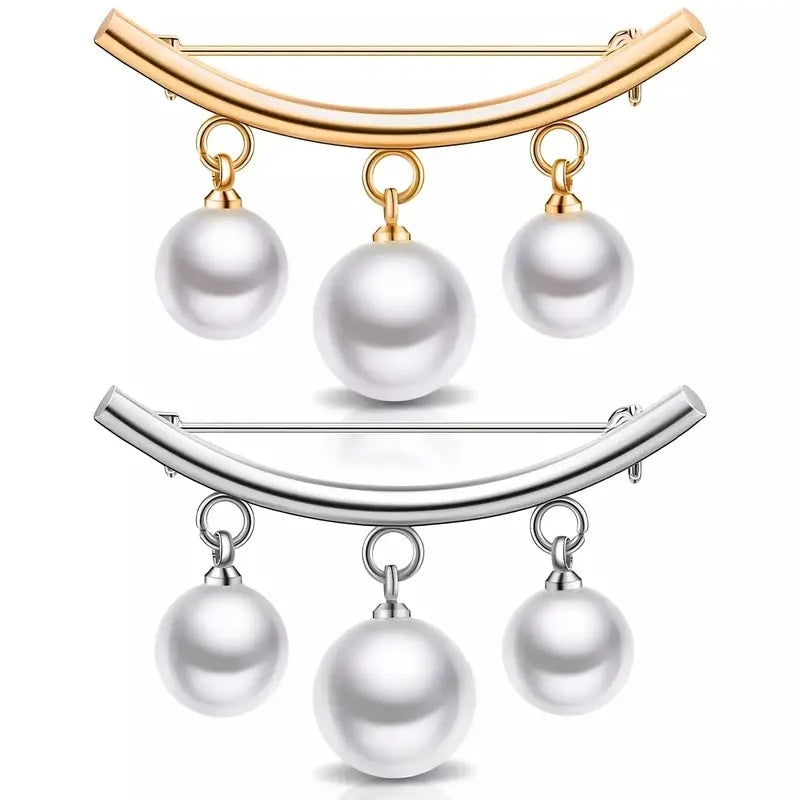 Faux Pearl Neck Tie Pin Buckle Metal Brooch Collar Cardigan Clip