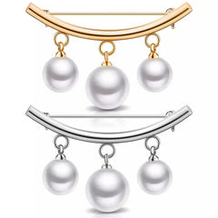 Faux Pearl Neck Tie Pin Buckle Metal Brooch Collar Cardigan Clip