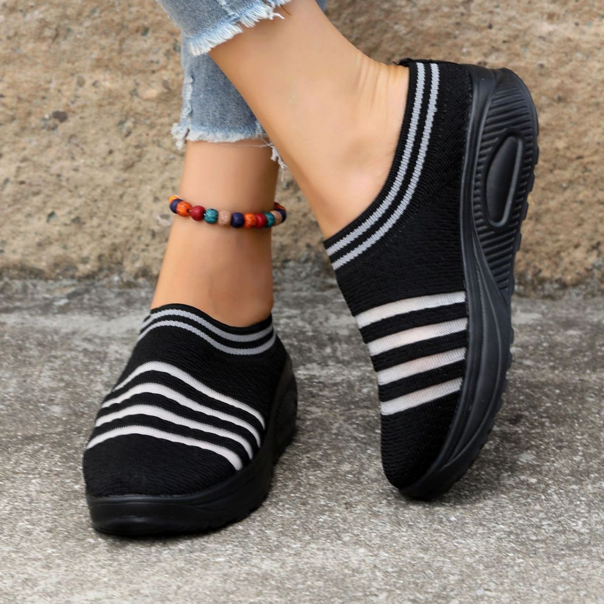 Women's Lightweight Mesh Breathable Woven Shoes Casual Comfortable Thick Bottom