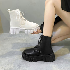 Women's Platform Ankle Boots Lace Up Combat Boots Side Zipper Short Boots