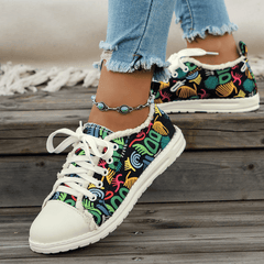 Women's Graffiti Pattern Canvas Shoes Casual Lace Up Outdoor Shoes