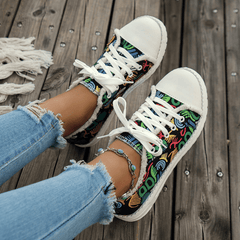 Women's Graffiti Pattern Canvas Shoes Casual Lace Up Outdoor Shoes