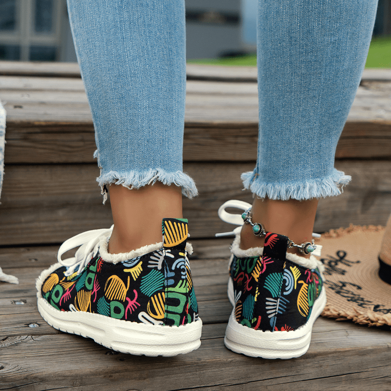 Women's Graffiti Pattern Canvas Shoes Casual Lace Up Outdoor Shoes