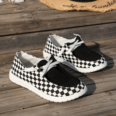 Women's Checkerboard Pattern Canvas Shoes Casual Lace Up Outdoor Shoes