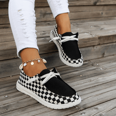 Women's Checkerboard Pattern Canvas Shoes Casual Lace Up Outdoor Shoes