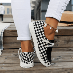 Women's Checkerboard Pattern Canvas Shoes Casual Lace Up Outdoor Shoes