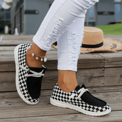 Women's Checkerboard Pattern Canvas Shoes Casual Lace Up Outdoor Shoes