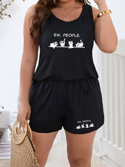 Cat Print Tank Top & Shorts Pajama Set