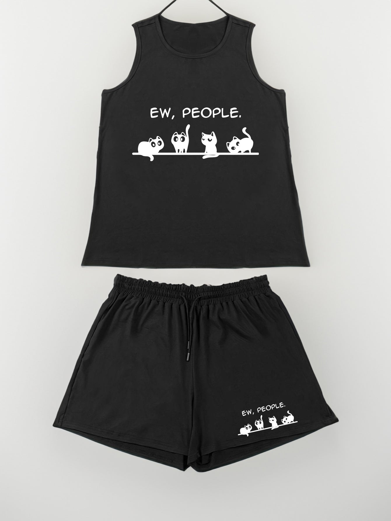 Cat Print Tank Top & Shorts Pajama Set
