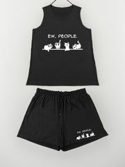 Cat Print Tank Top & Shorts Pajama Set