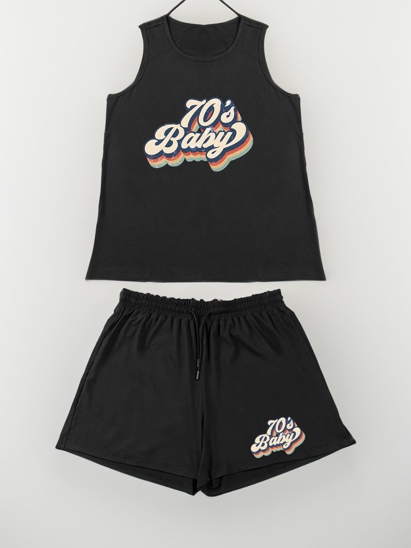 Slogan Print Tank Top & Shorts Pajama Set