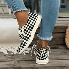 Women's Plaid Pattern Skate Shoes Breathable Outdoor Sports Shoes