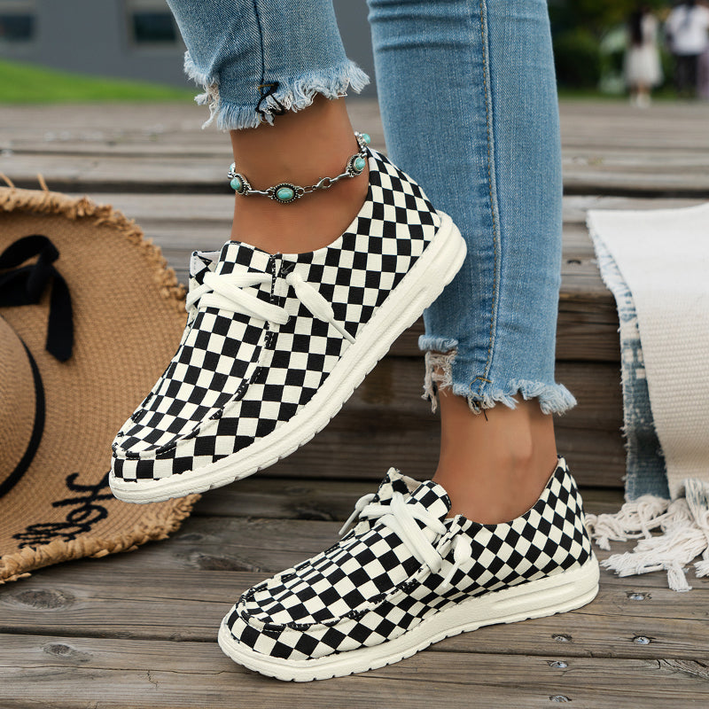Women's Plaid Pattern Skate Shoes Breathable Outdoor Sports Shoes