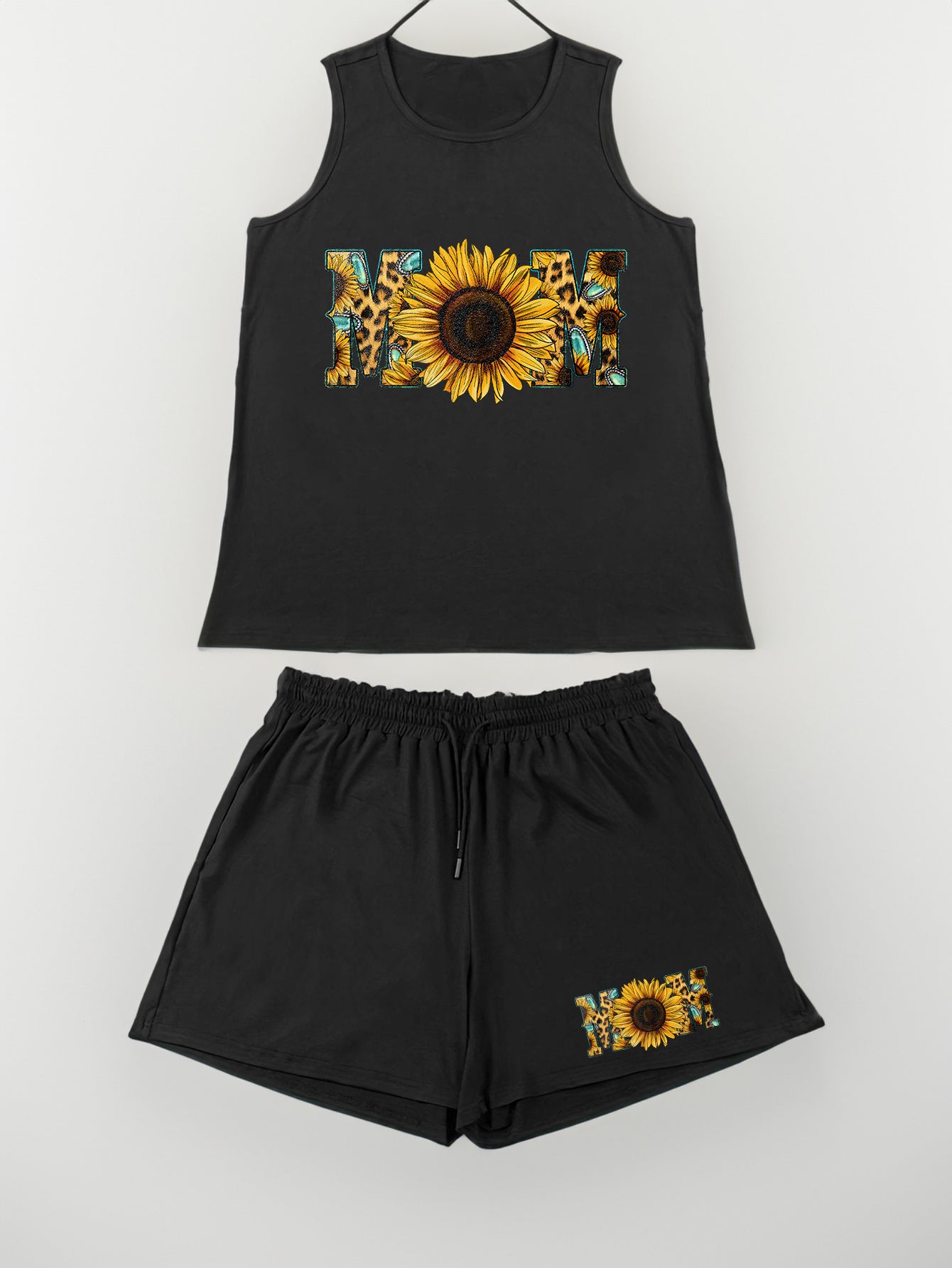 Leopard & Sunflower Print Tank Top & Shorts Pajama Set