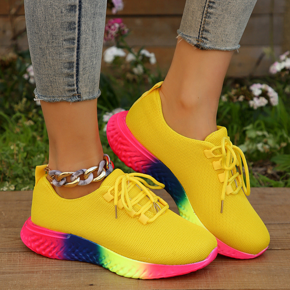 Colorful Soft Thick Sole Shock Absorption Flying Woven Shoes