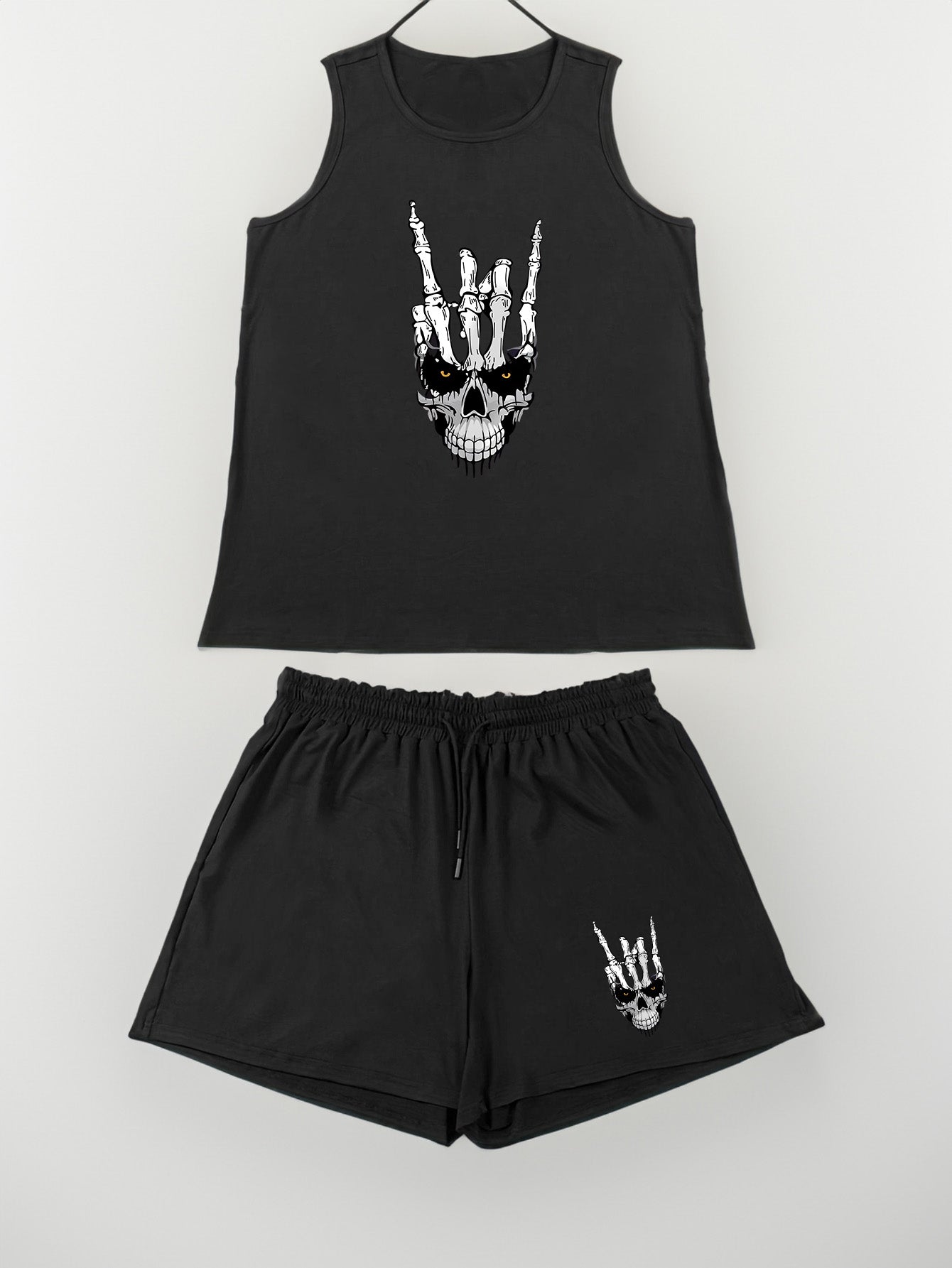 Gothic Skull Print Tank Top & Shorts Pajama Set