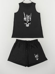 Gothic Skull Print Tank Top & Shorts Pajama Set