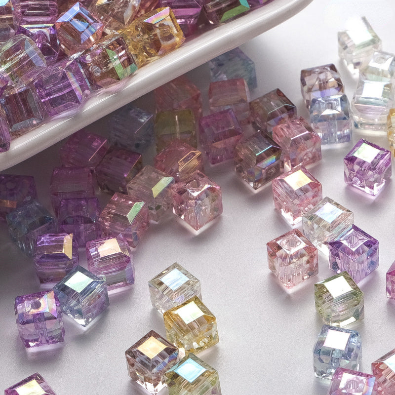 50Pcs 8mm Crystal Cube Spacer Beads High Colorful Prismatic Square Beads
