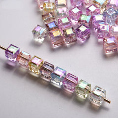 50Pcs 8mm Crystal Cube Spacer Beads High Colorful Prismatic Square Beads