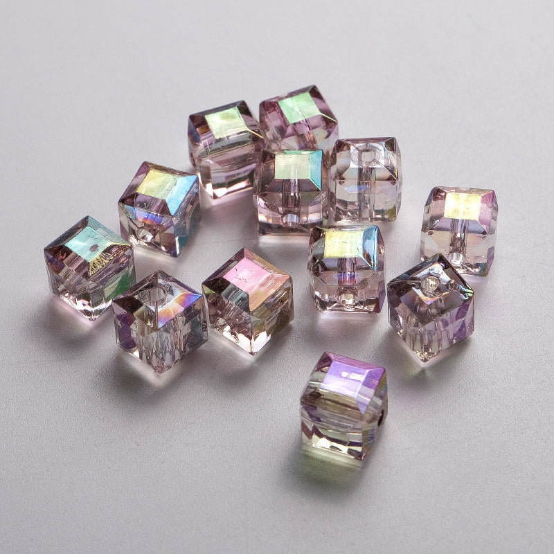 50Pcs 8mm Crystal Cube Spacer Beads High Colorful Prismatic Square Beads