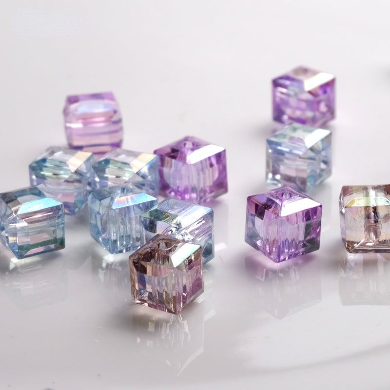 50Pcs 8mm Crystal Cube Spacer Beads High Colorful Prismatic Square Beads