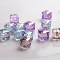 50Pcs 8mm Crystal Cube Spacer Beads High Colorful Prismatic Square Beads