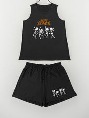 Halloween Skull Print Tank Top & Shorts Pajama Set