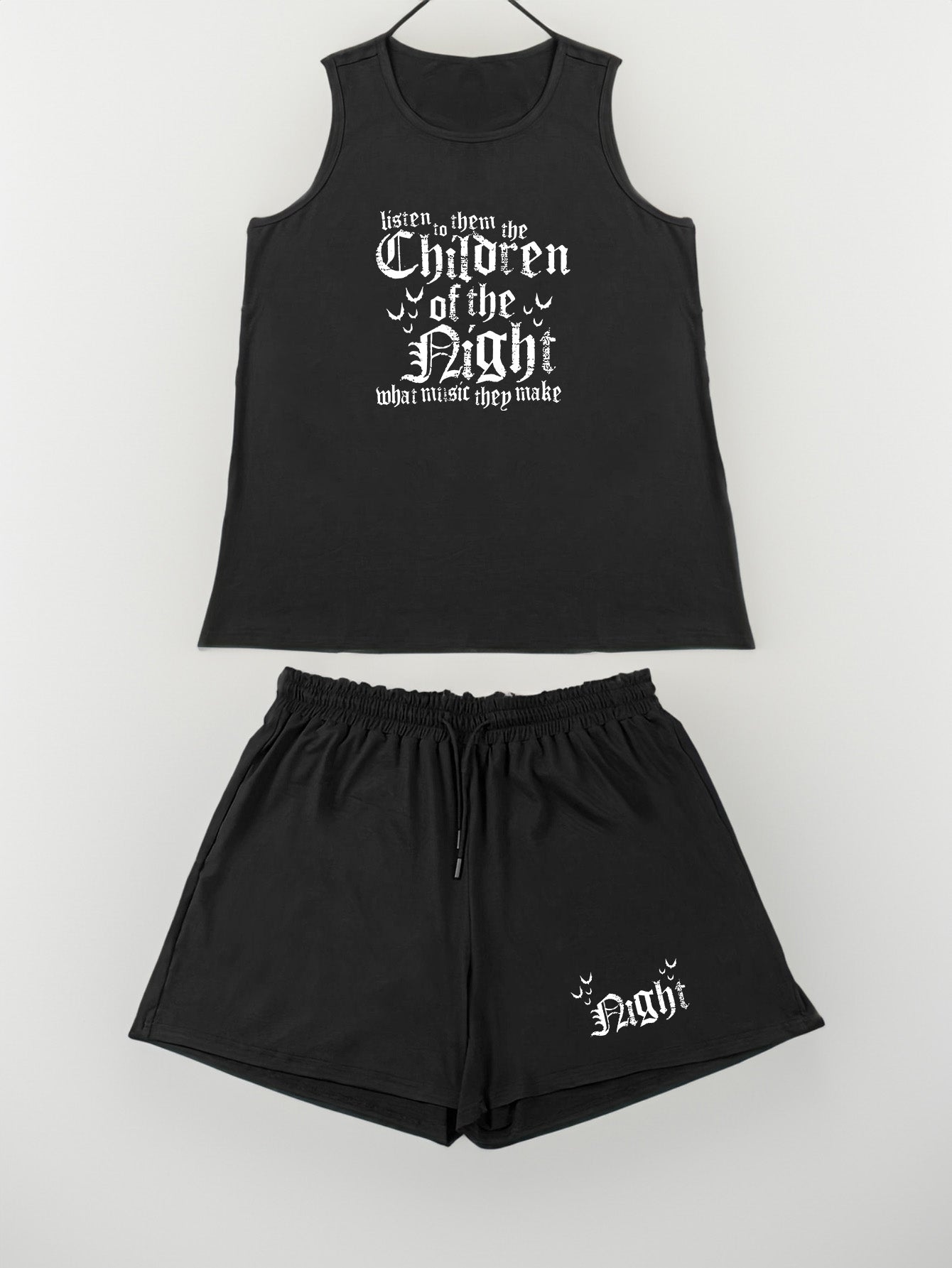 Halloween Bat & Letter Print Tank Top & Shorts Set