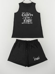 Halloween Bat & Letter Print Tank Top & Shorts Set
