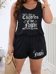 Halloween Bat & Letter Print Tank Top & Shorts Set