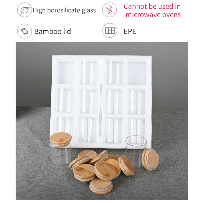 12pcs Glass Storage Jars with Bamboo Lids