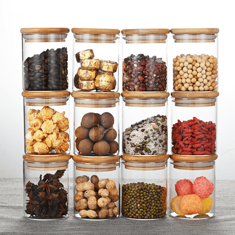 12pcs Glass Storage Jars with Bamboo Lids