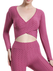 Sexy V neck Casual Yoga Top Long Sleeve Workout Top Women's Tops