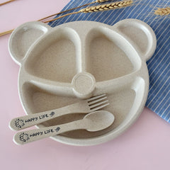 3pcs Baby Bowl Spoon Fork Feeding Cartoon Bear Kids Dishes Training Plate