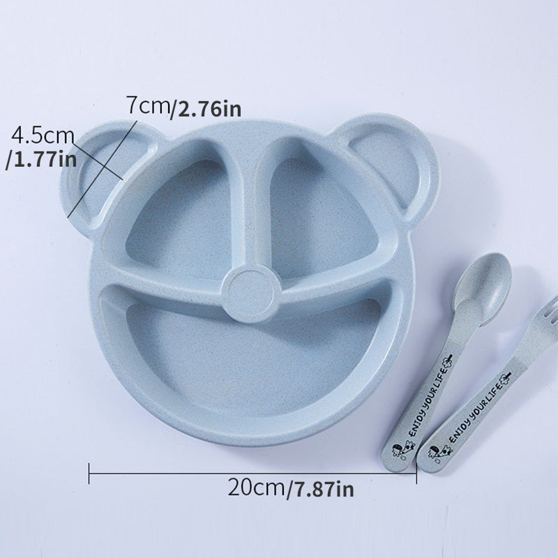 3pcs Baby Bowl Spoon Fork Feeding Cartoon Bear Kids Dishes Training Plate