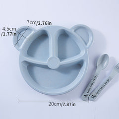 3pcs Baby Bowl Spoon Fork Feeding Cartoon Bear Kids Dishes Training Plate