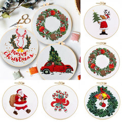 Christmas Embroidery Kit for Beginners DIY Cross Stitch Patterns with Hoop