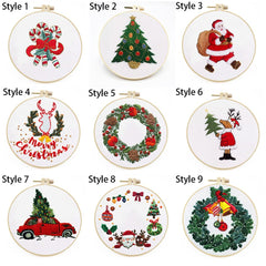 Christmas Embroidery Kit for Beginners DIY Cross Stitch Patterns with Hoop