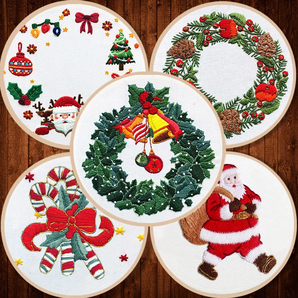 Christmas Embroidery Kit for Beginners DIY Cross Stitch Patterns with Hoop