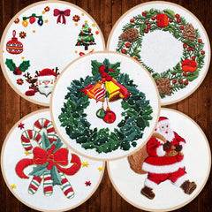 Christmas Embroidery Kit for Beginners DIY Cross Stitch Patterns with Hoop